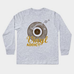 Vinyl Addict record turntable DJ Kids Long Sleeve T-Shirt